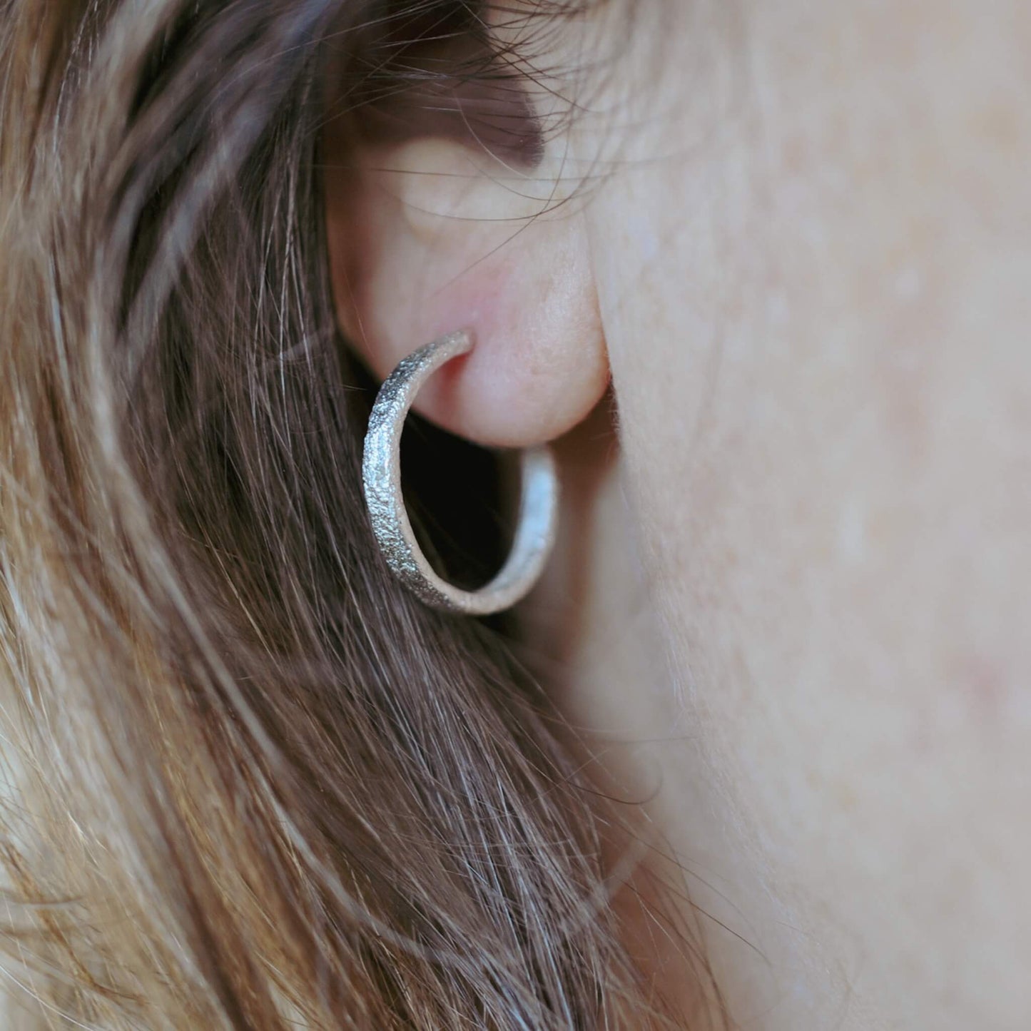 Ancient-Inspired Textured Hoop Earrings, Silver