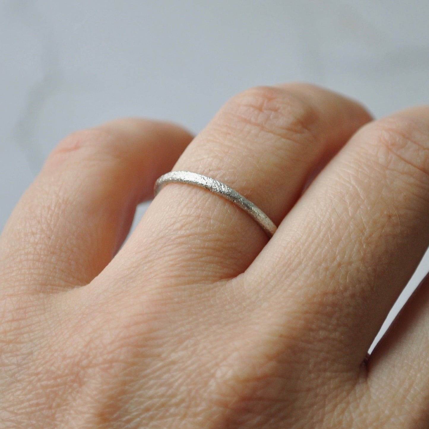 Raw Textured Slim Ring, Silver