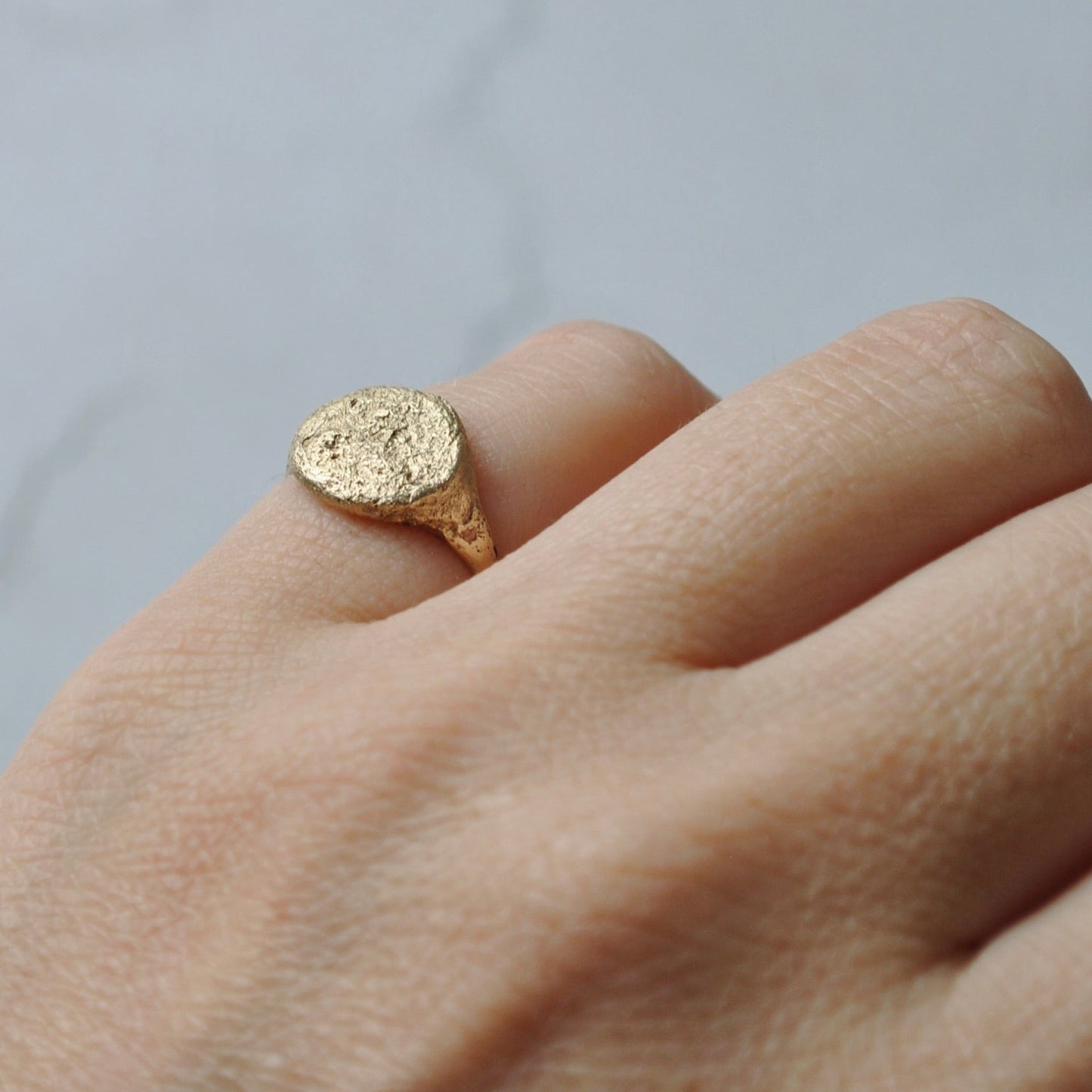 Raw Textured Signet Ring, Gold