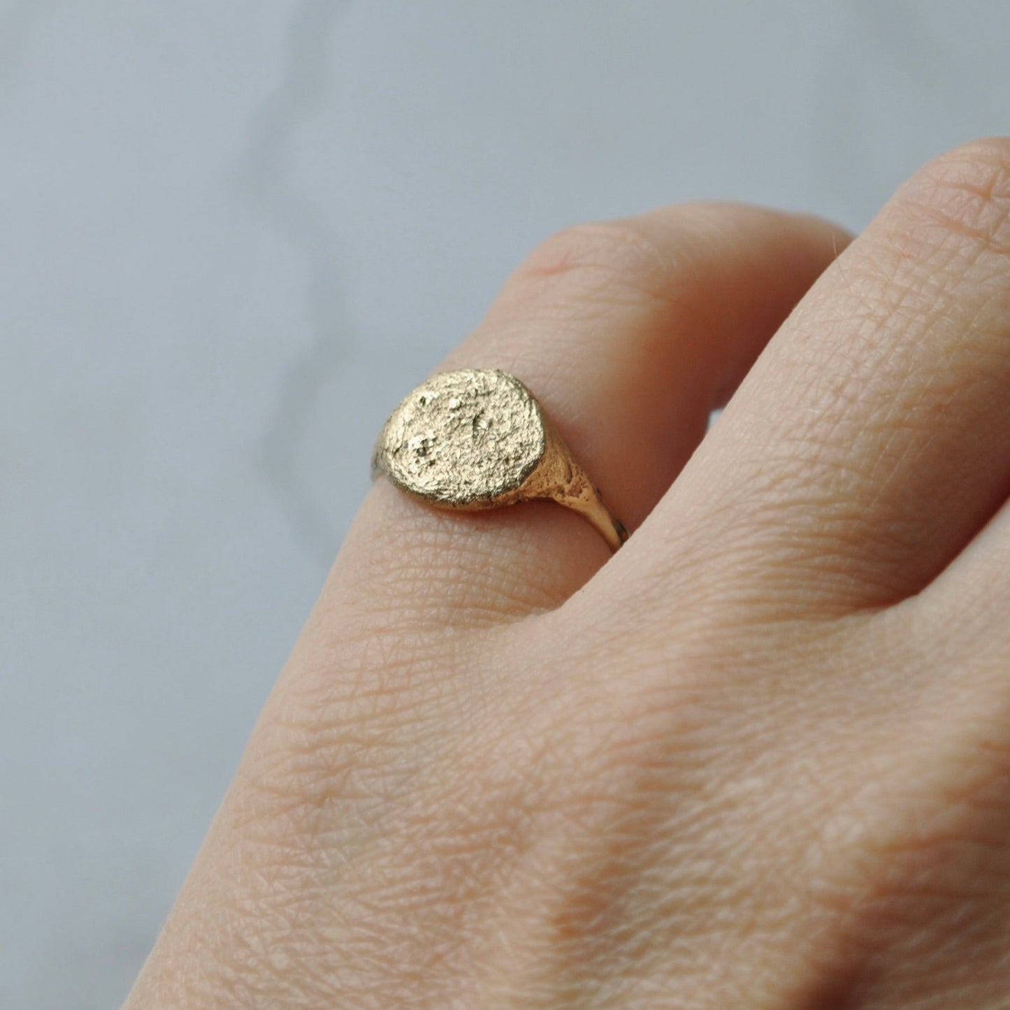 Raw Textured Signet Ring, Gold