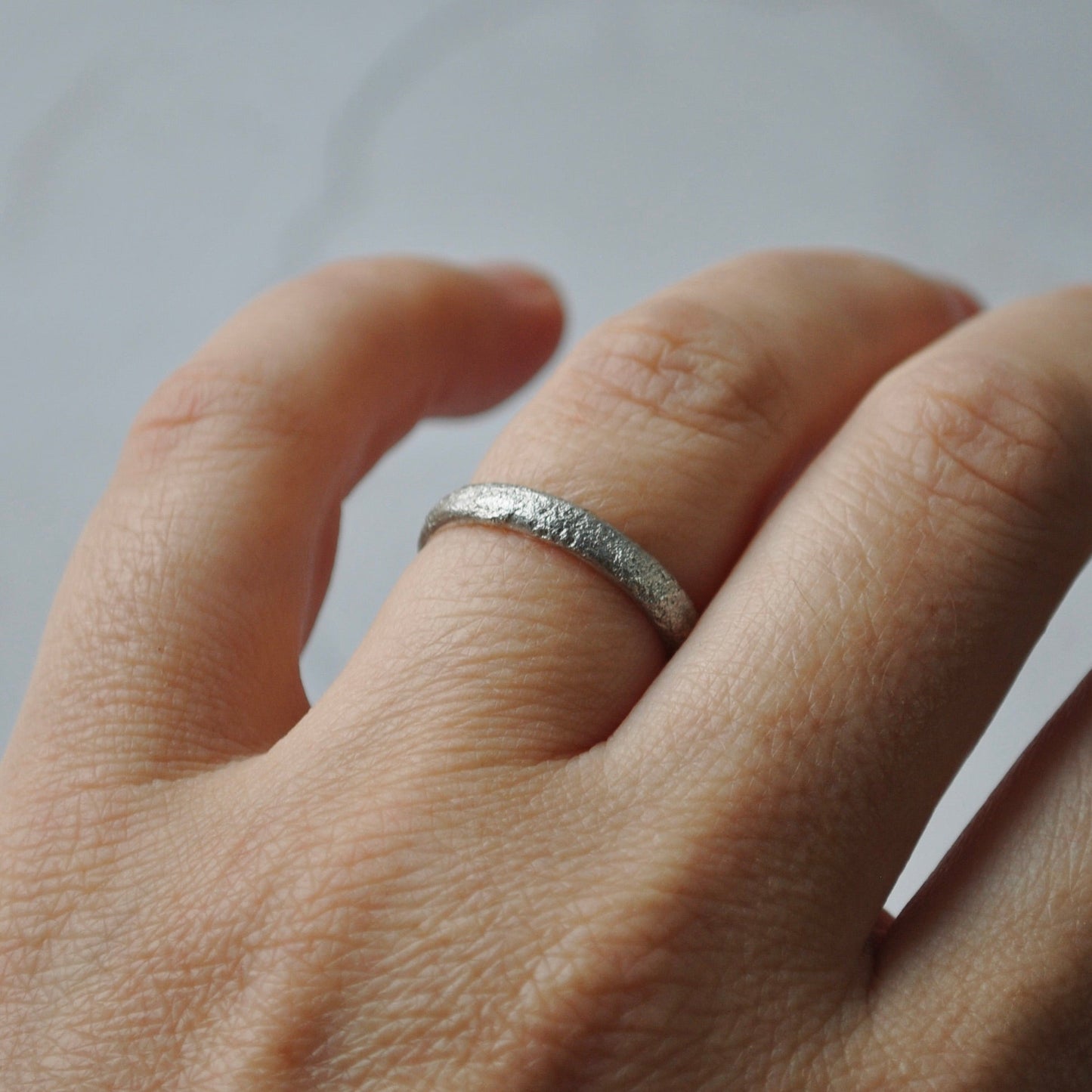 Raw Textured Wedding Ring, Silver