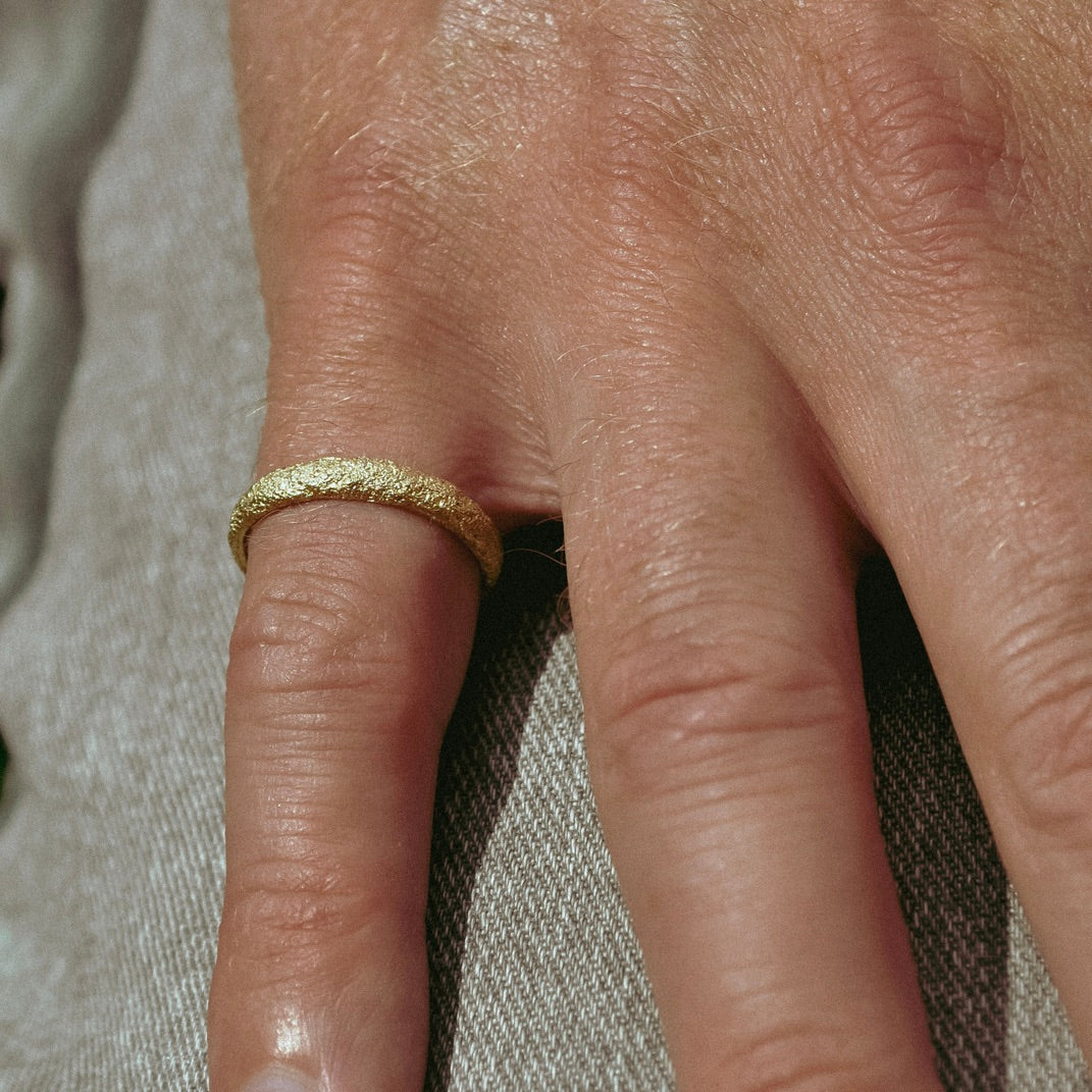 Raw Textured Wedding Ring, Gold