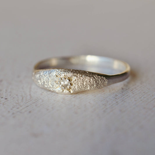 Textured Ring with Salt and Pepper Diamond, Silver