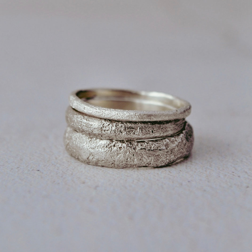 Raw textured wedding ring 5mm wide