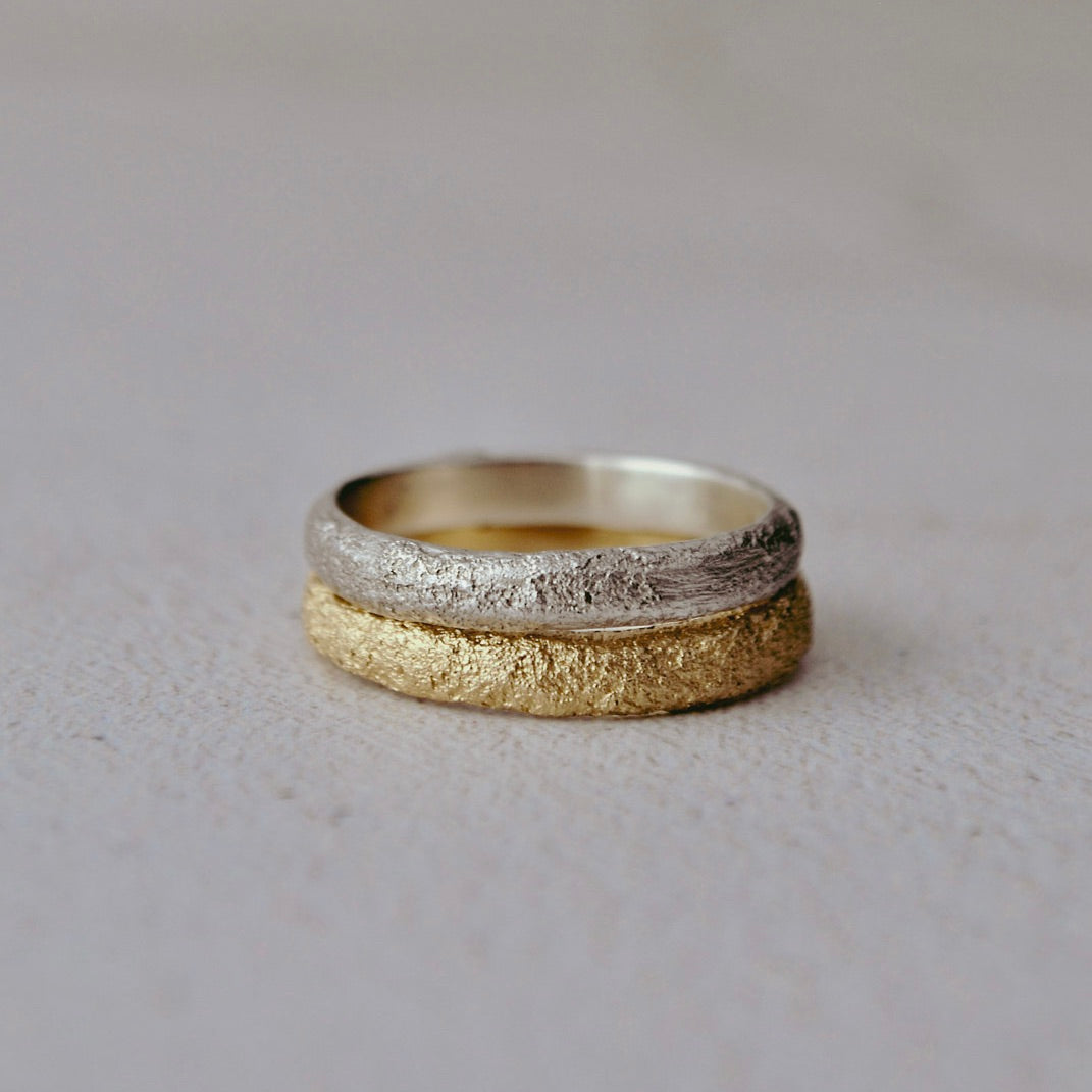 Raw Textured Wedding Ring, Silver
