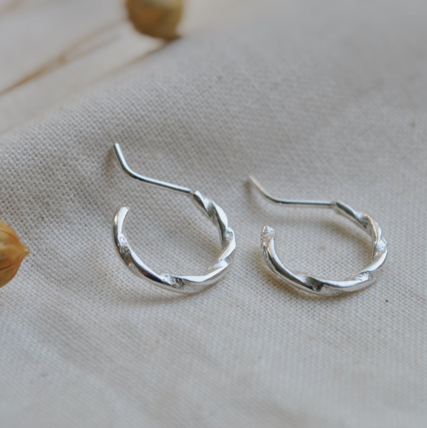 Silver twisted hoops, small