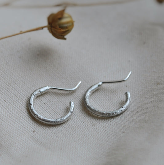 Silver textured hoops, small