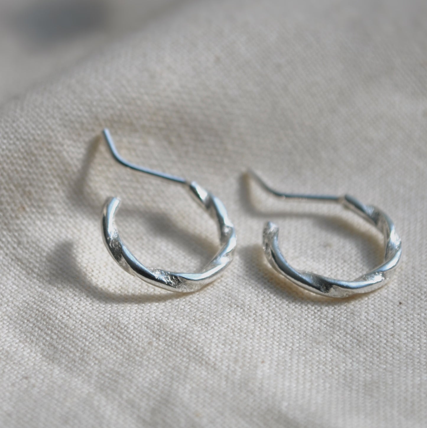 Silver twisted hoops, small